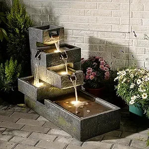 Modern Tiered Water Fountain Indoor Outdoor Garden Decor