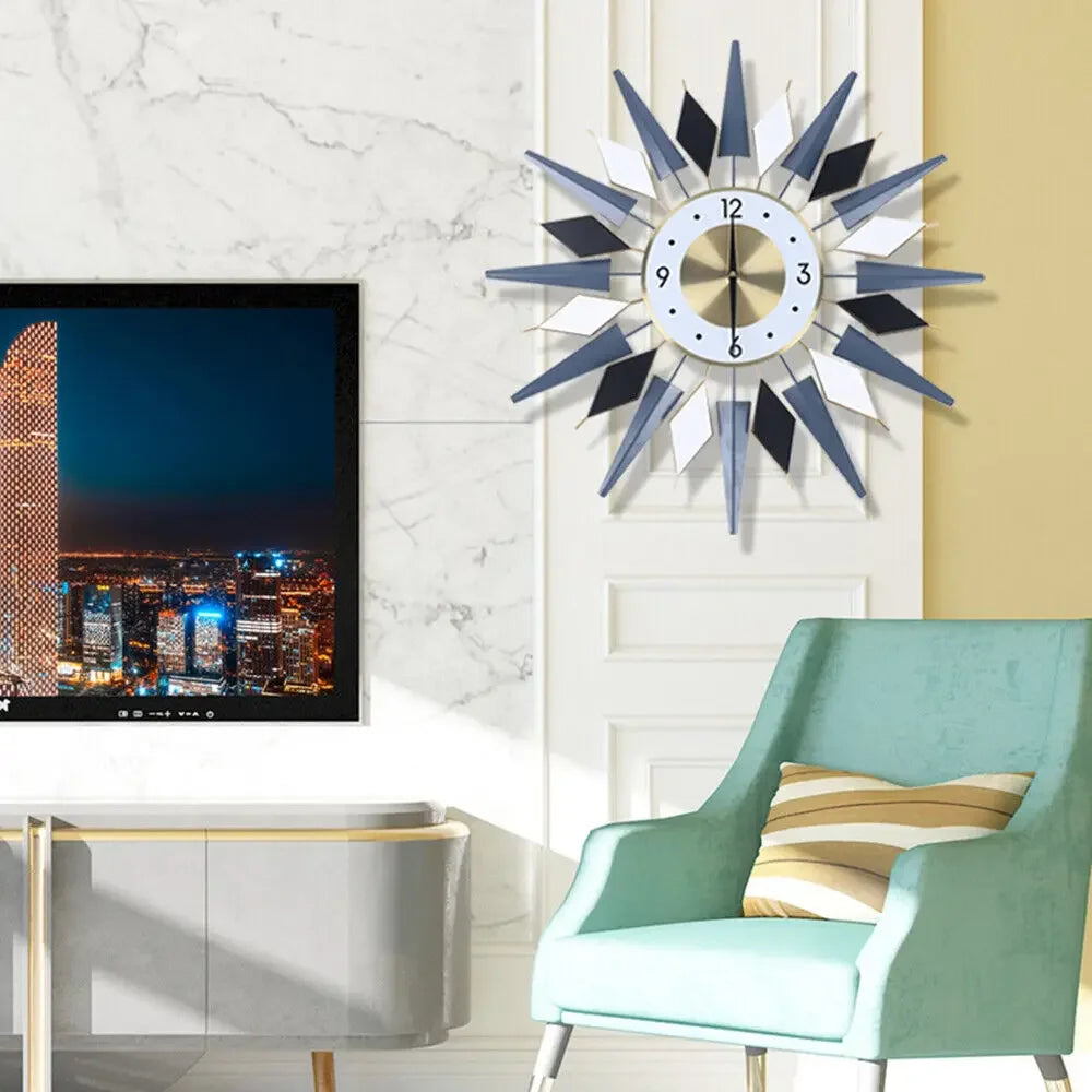 Large Retro Star Wall Clock Decor Silent Non Ticking
