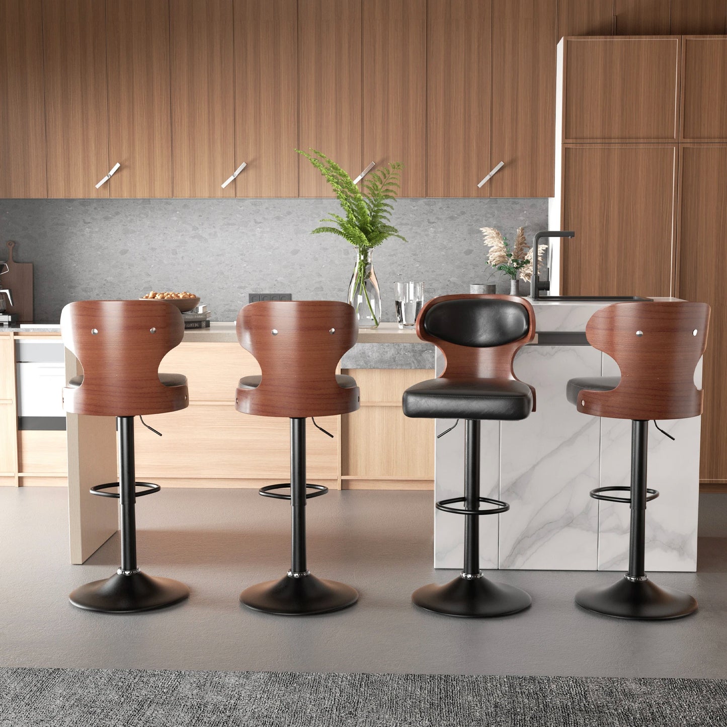 Solid Wood Rotating Bar Stool Set 2 Pieces With Backrest