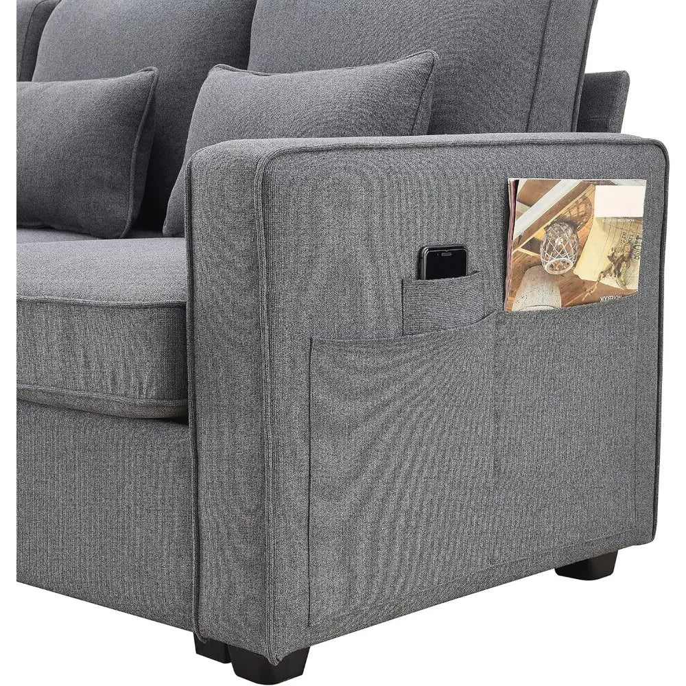 104 Inch Modern 4-Seater Linen Sofa with Pillows and Pockets