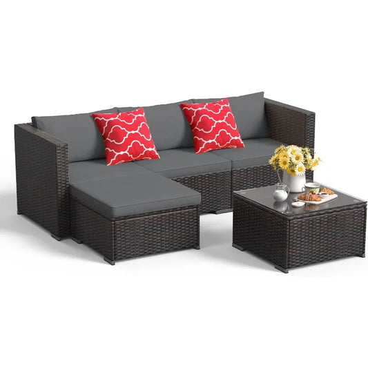 All Weather Gray Wicker Rattan Outdoor Sofa Set