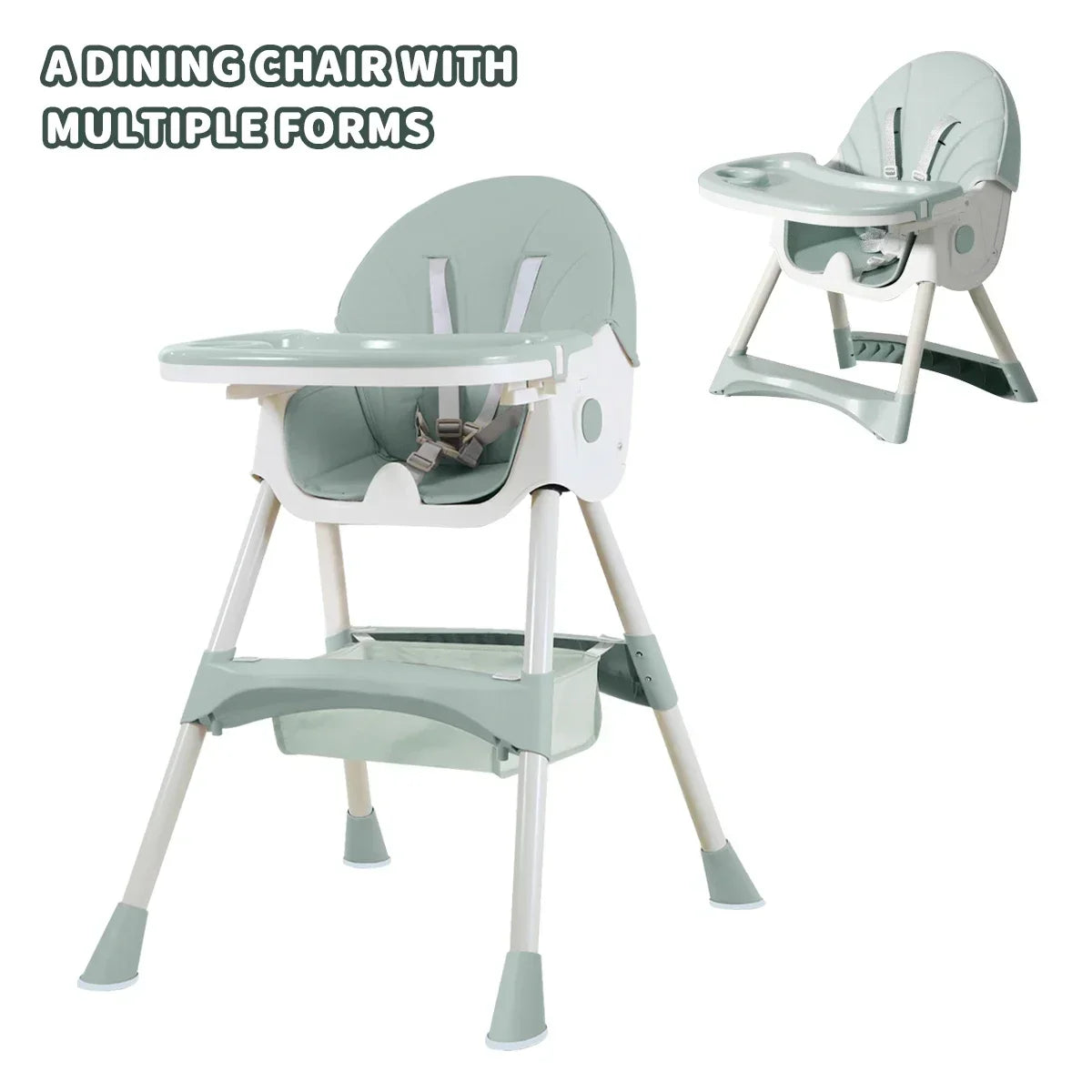 Foldable Baby High Chair With Adjustable Backrest Lightweight Dual Height