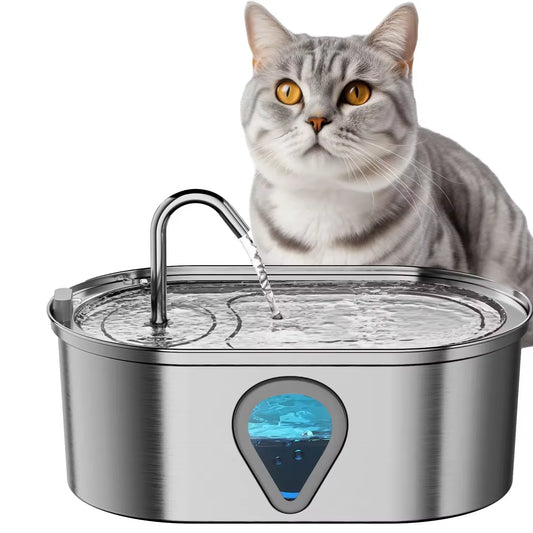 Automatic Stainless Steel Cat Water Fountain with LED Light