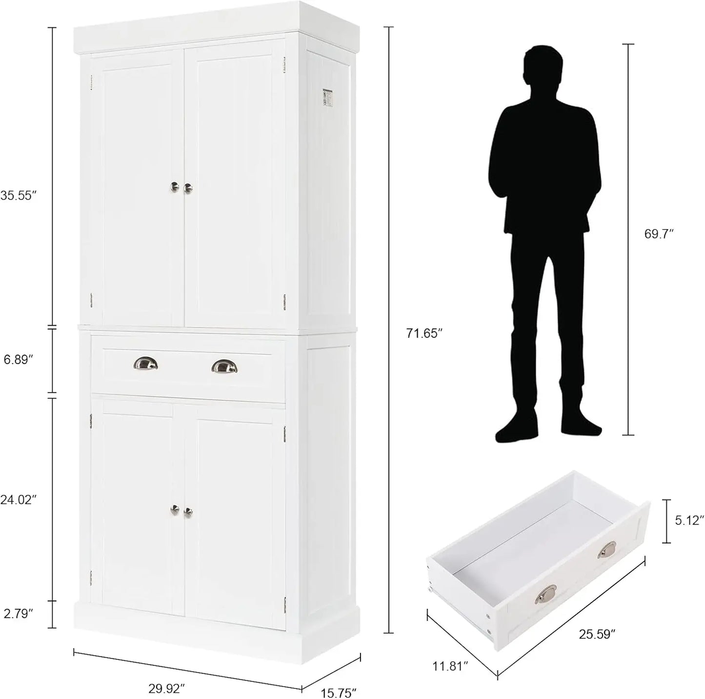 Freestanding Kitchen Storage Cabinet With Adjustable Shelves And Drawers