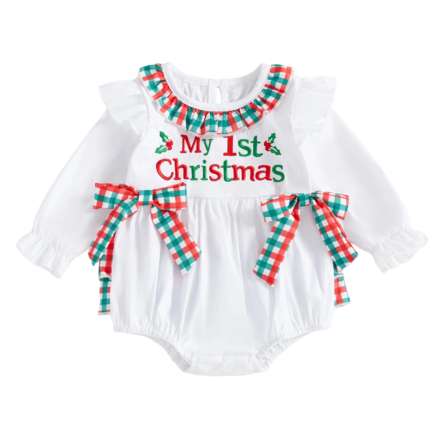 Toddler Christmas Romper Reindeer Print Bow Detail Long Sleeve Jumpsuit