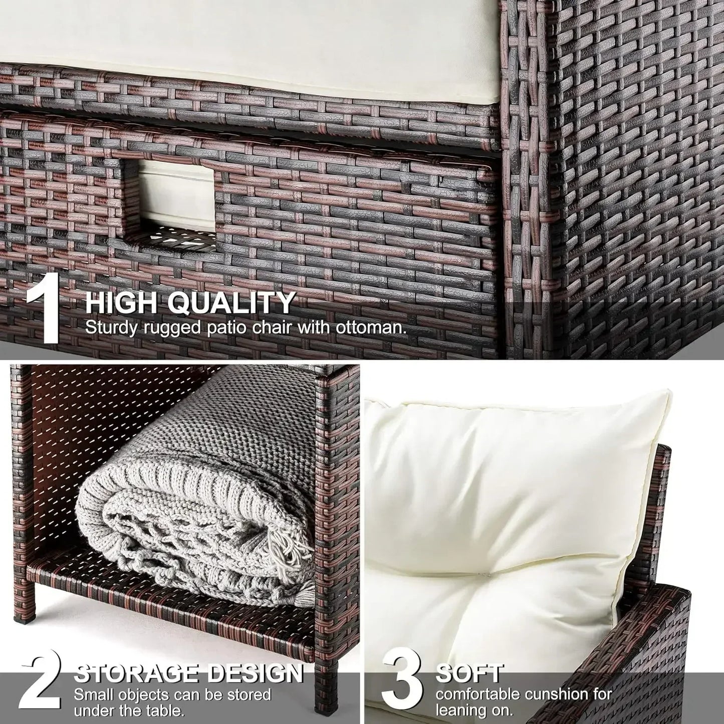 Wicker Patio Conversation Set With Ottomans And Coffee Table