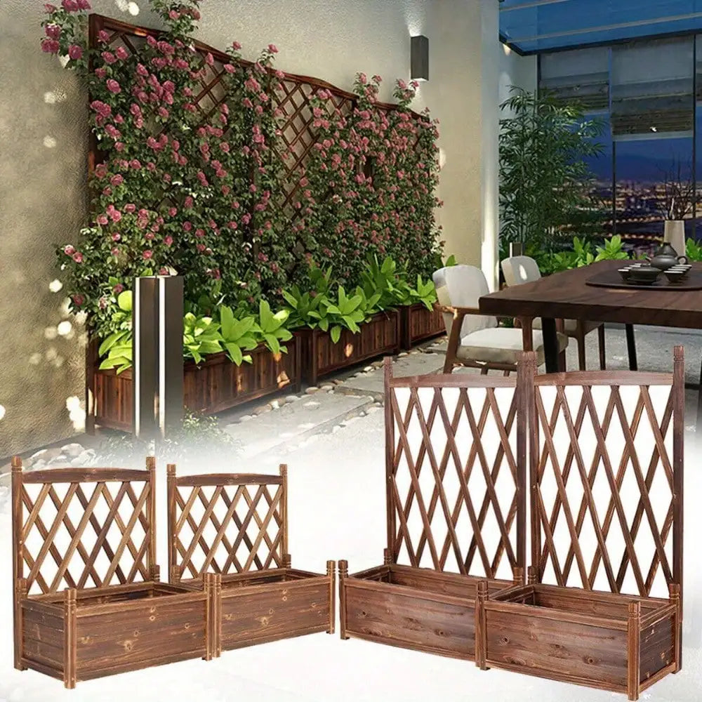 Lattice Planter Box Stand for Climbing Flowers Outdoor Garden