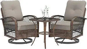 Outdoor Patio Furniture Set Swivel Rocker Chairs Wicker Bistro With Cushions