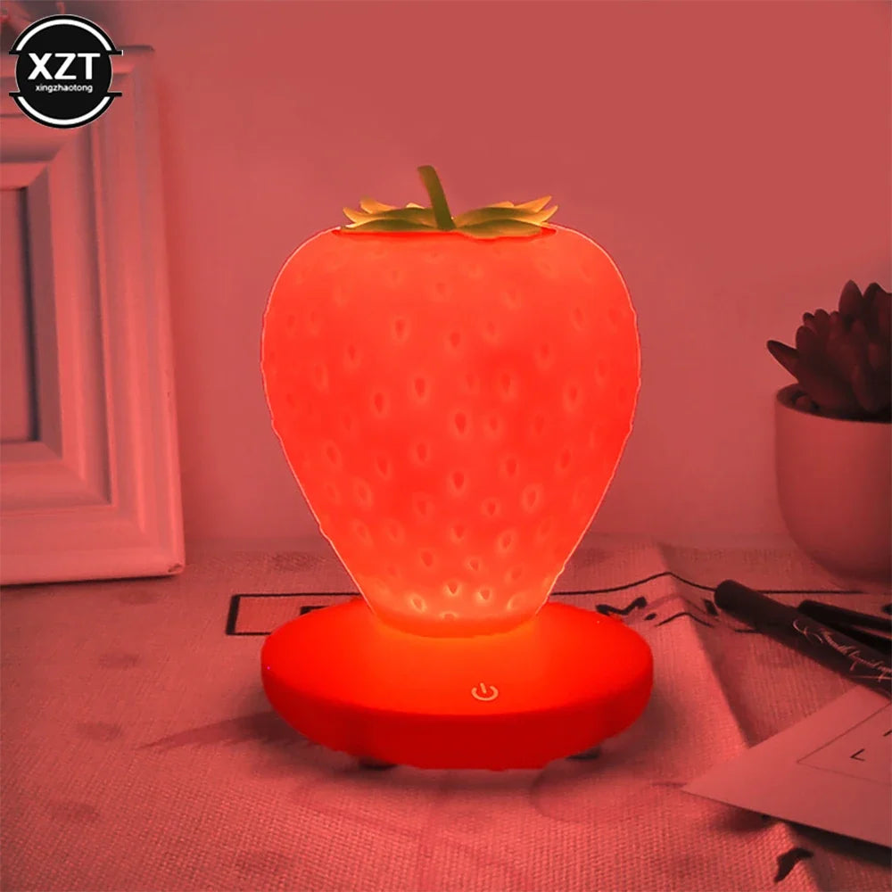 LED Strawberry Lamp Touch Sensor USB Rechargeable Dimmable Night Light