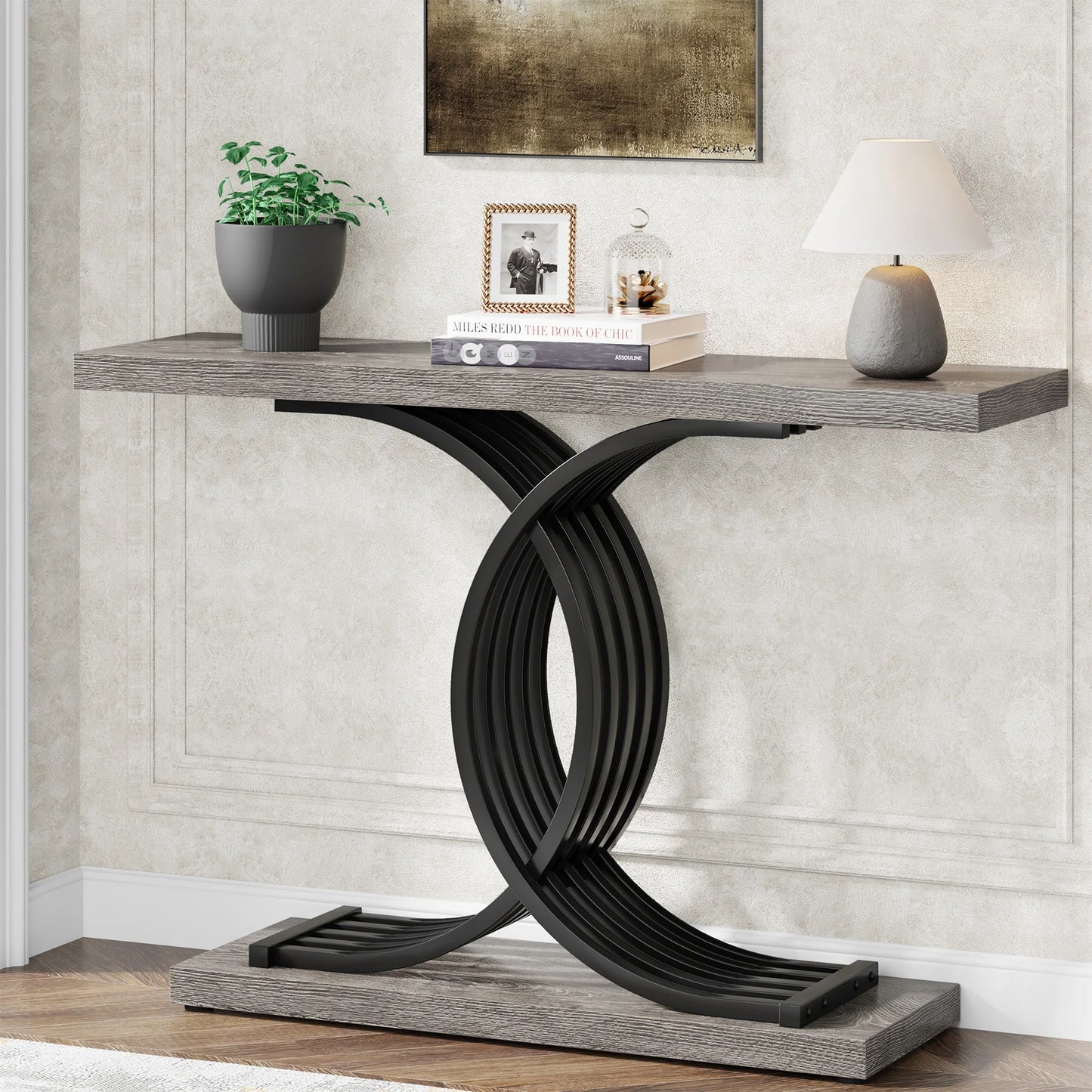 Tribesigns Modern Gold Entryway Table with Faux Marble Top