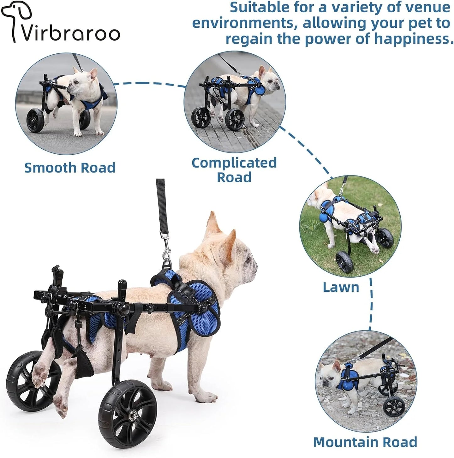 Adjustable Dog Wheelchair With All Terrain Tires Back Legs