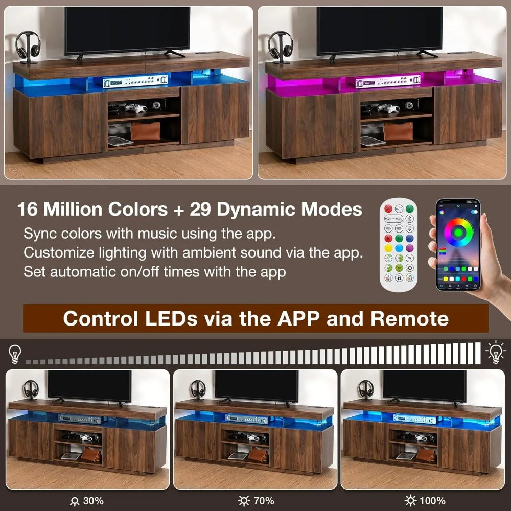 75 Inch LED TV Stand Modern Tall Entertainment Walnut