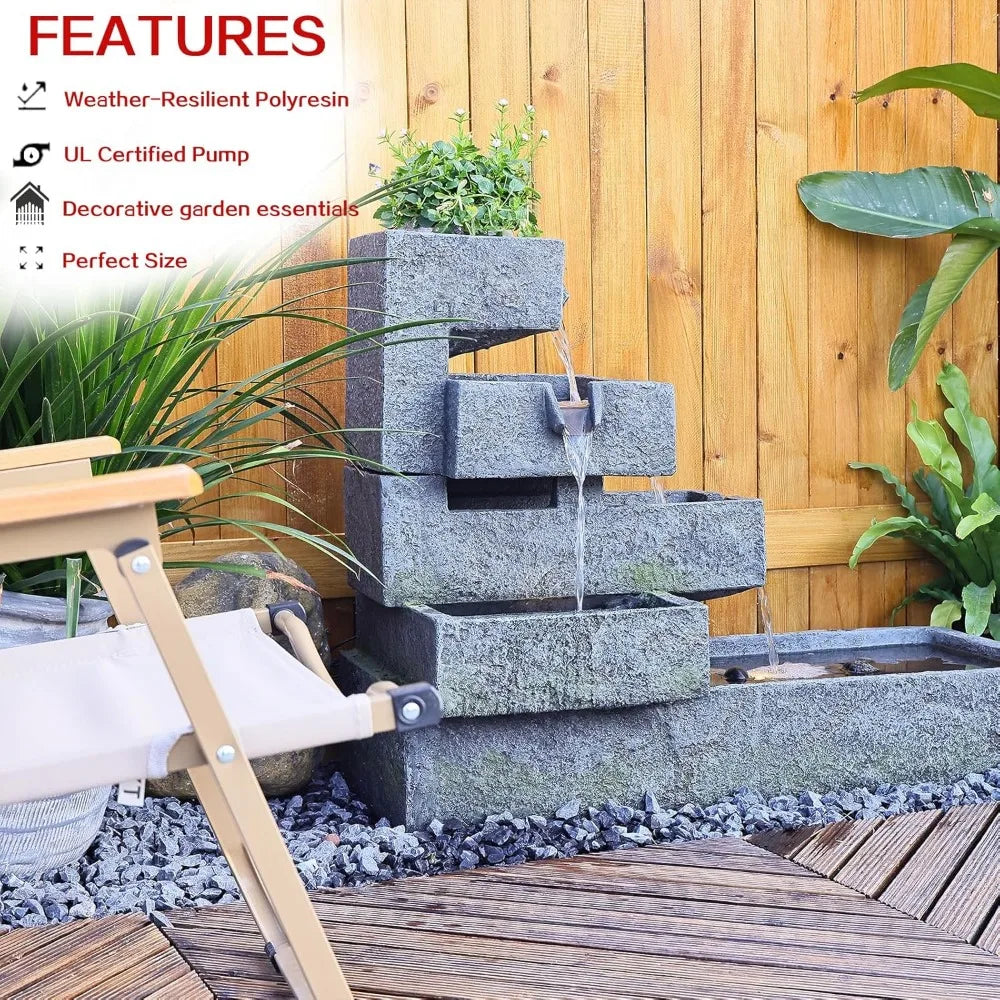 Modern Tiered Water Fountain Indoor Outdoor Garden Decor