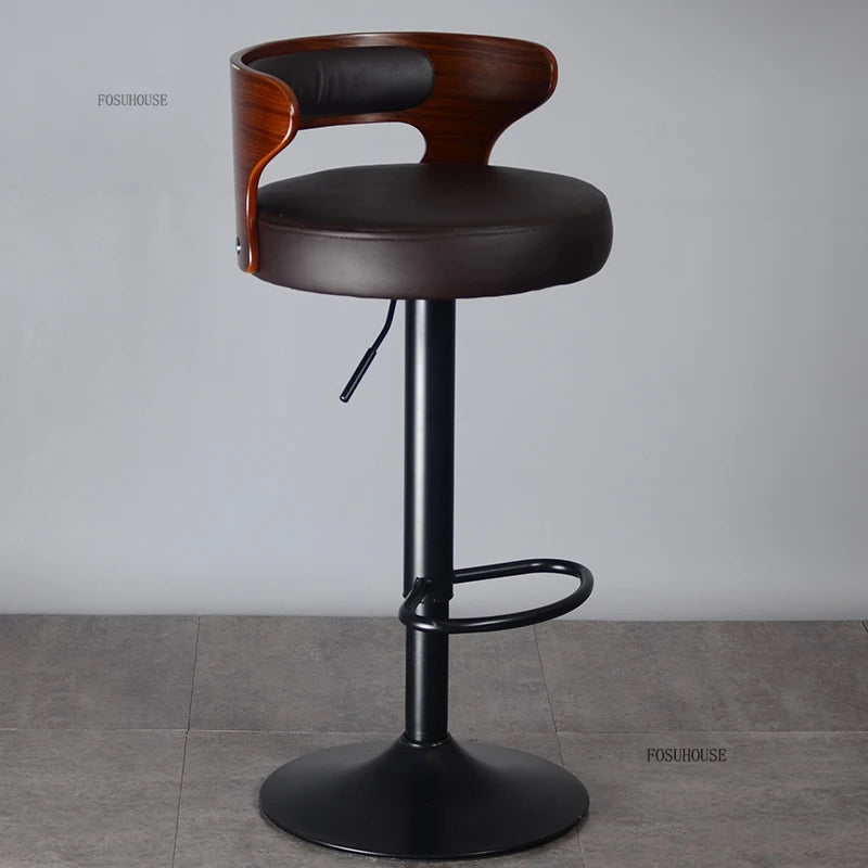 Modern Front Desk High Chair Solid Wood Bar Stool Swivel