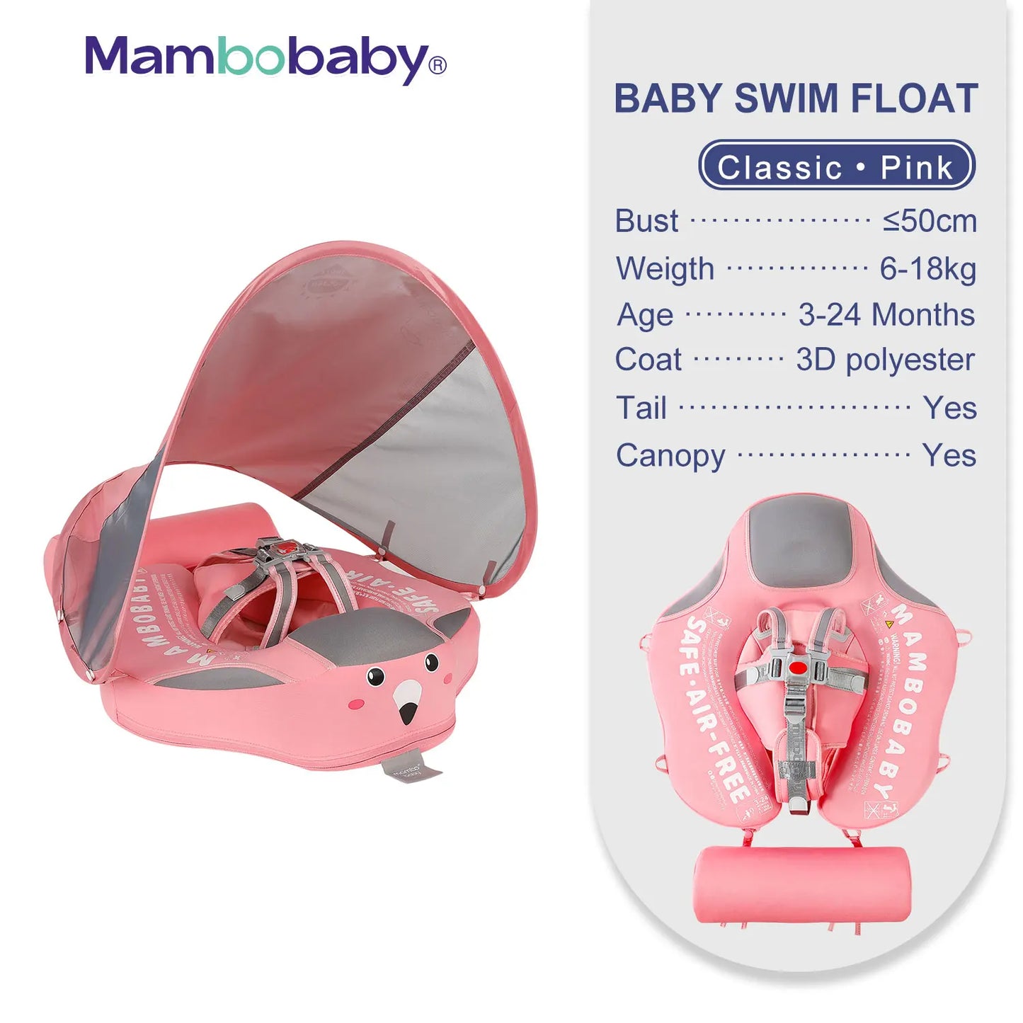 Mambobaby Baby Float with Sunshade and Crotch Strap