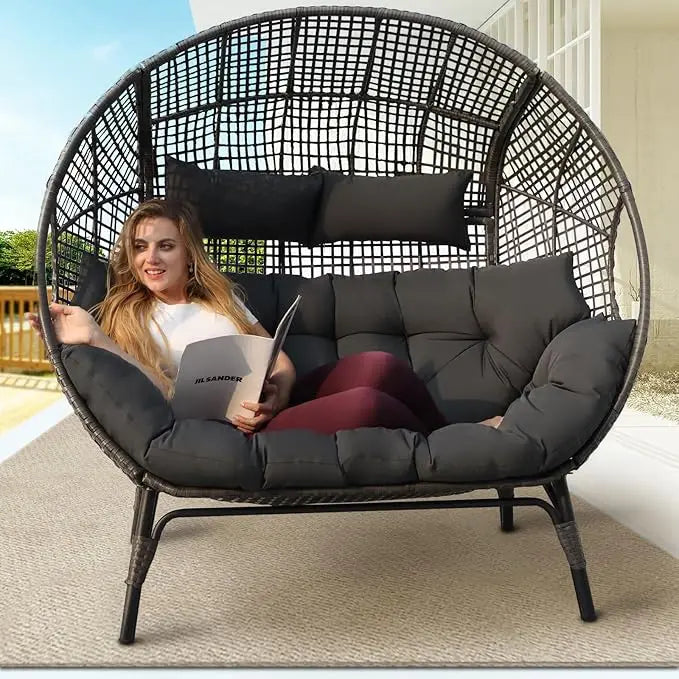 Double Egg Chair for Two Indoor Outdoor Brown Wicker