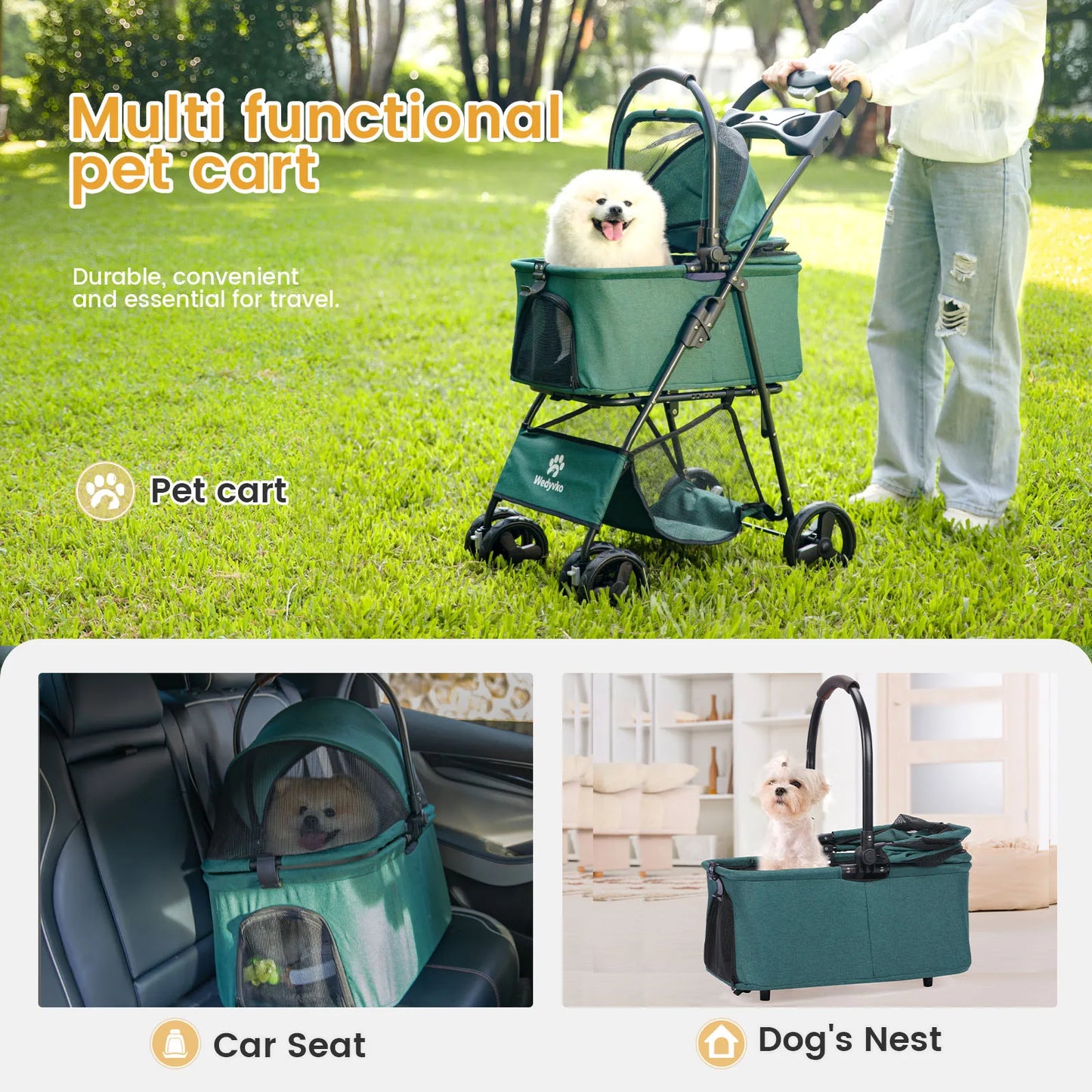 Wedyvko One-Click Folding Pet Stroller for Small Dogs