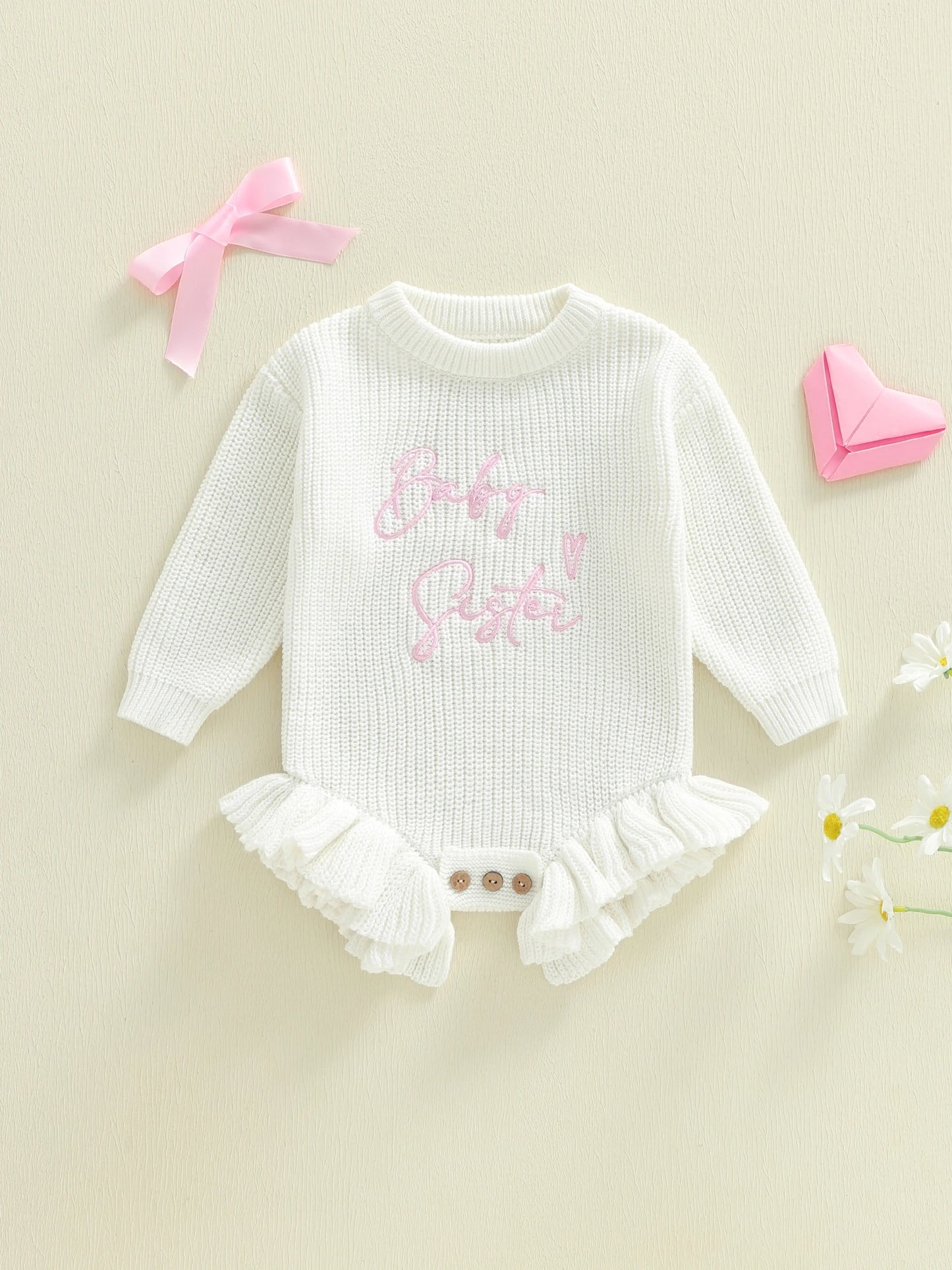 CN Guangdong Baby Romper Knit With Floral Embroidery Round Neck