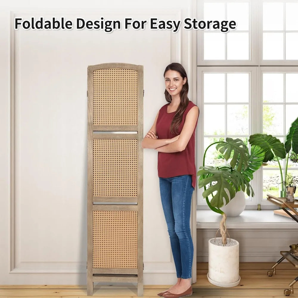 4 Panel Room Divider With Shelves Folding Privacy Screen