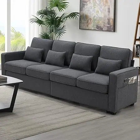 104 Inch Modern 4-Seater Linen Sofa with Pillows and Pockets