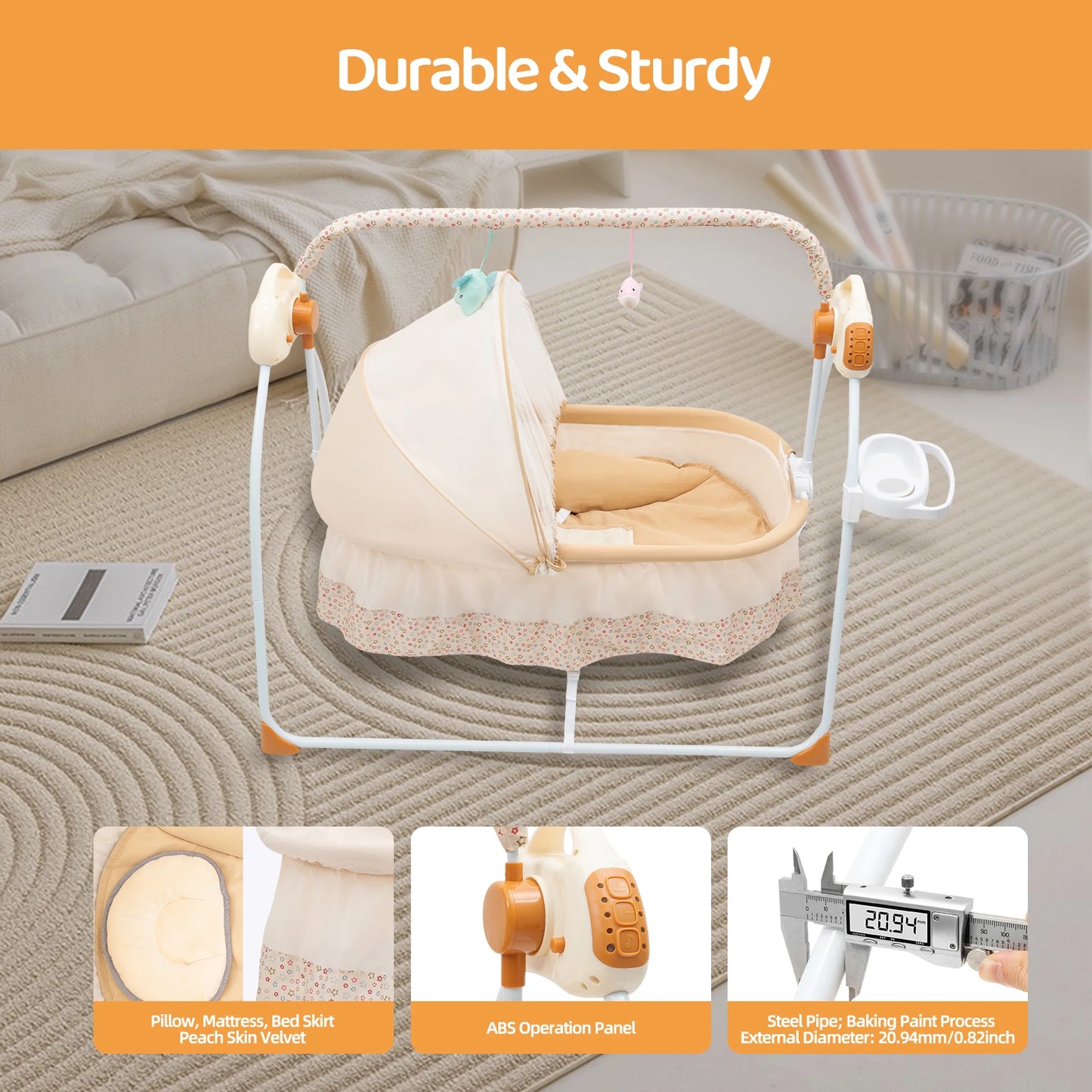Electric Baby Crib Cradle With Remote Control And Music