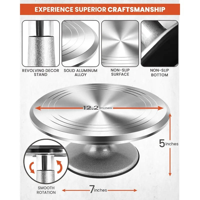 250 Piece Aluminum Cake Decorating Kit with Turntable and Tips