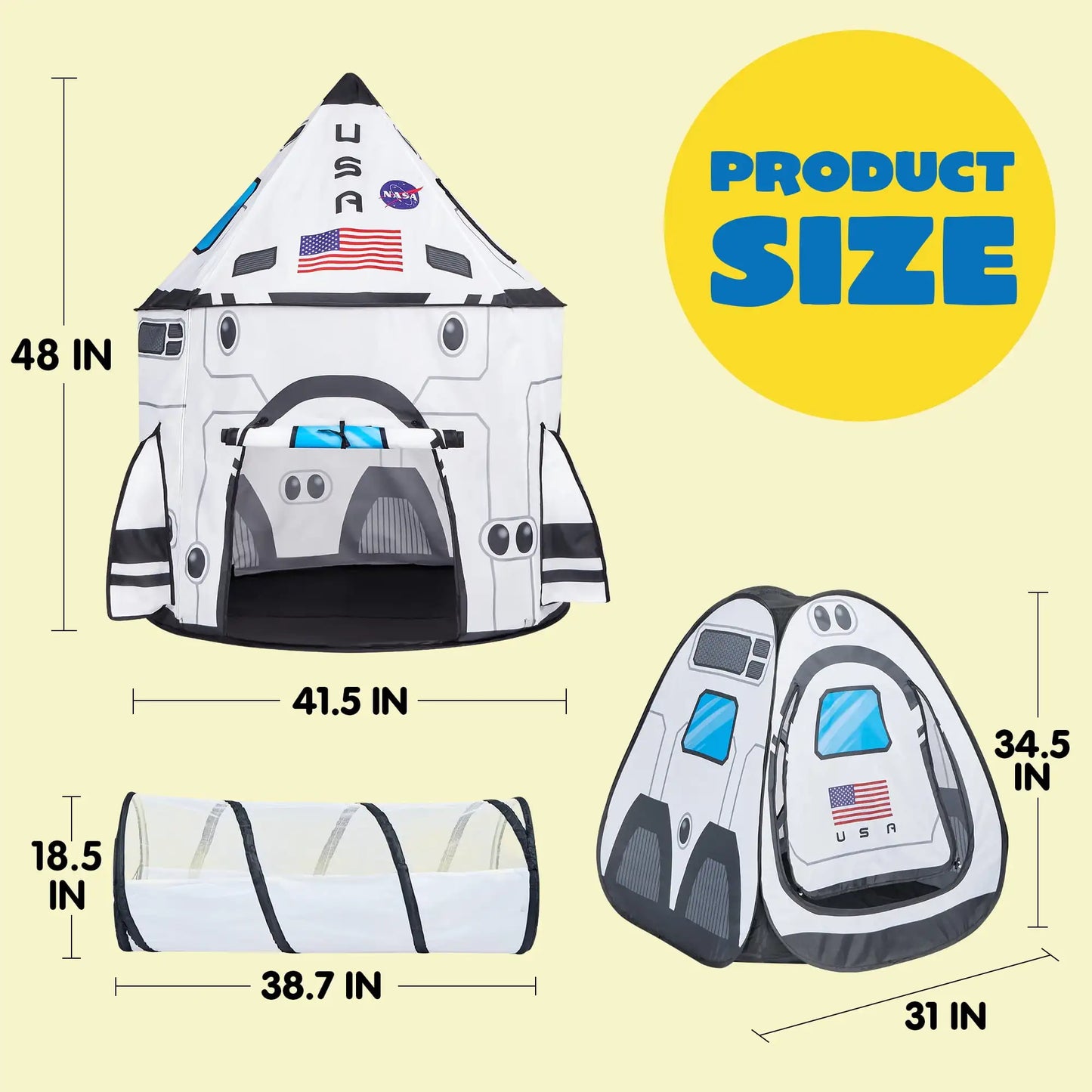 Joyfy Rocket Ship Play Tent Set With Pop Up Tunnel