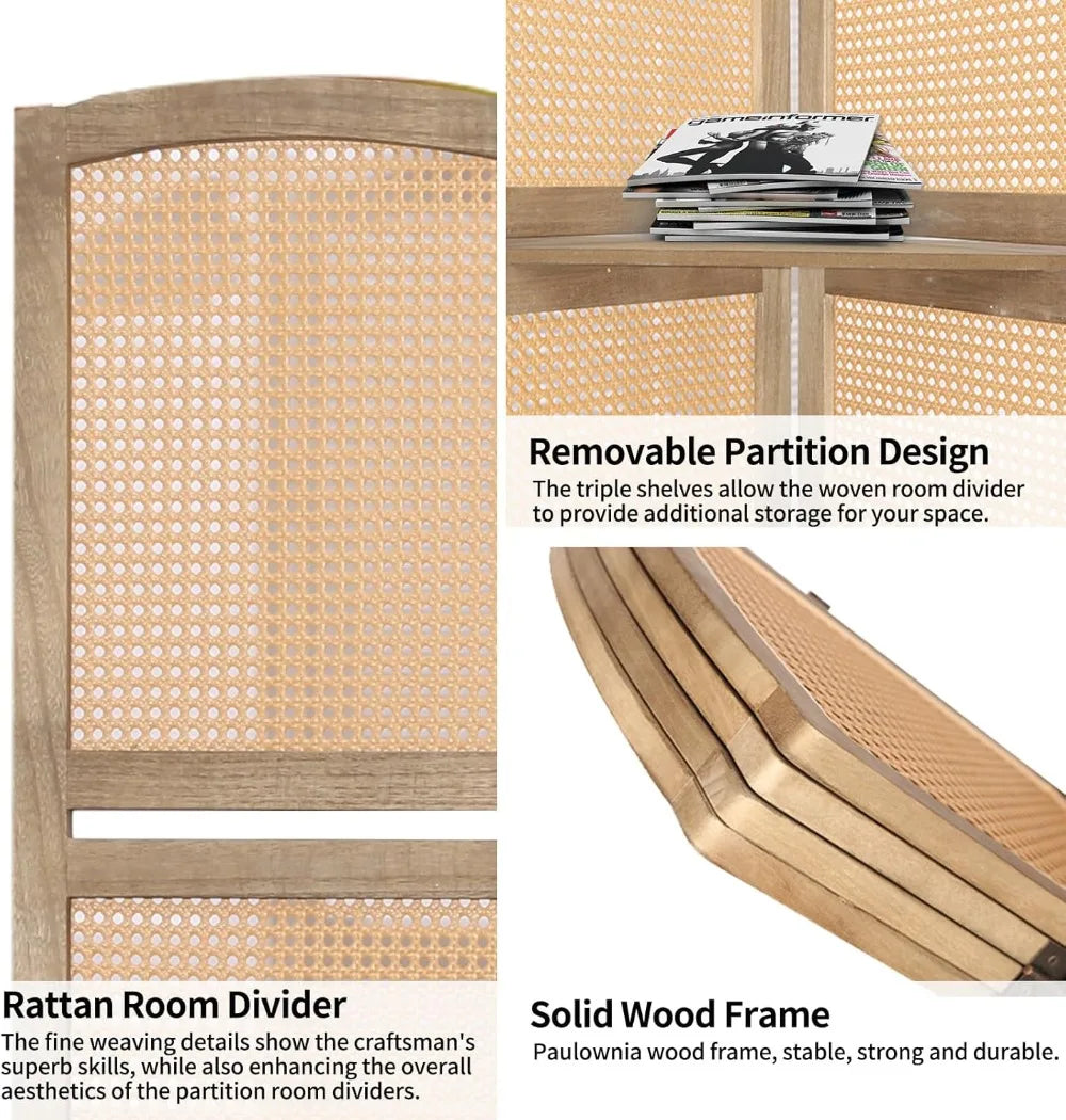4 Panel Room Divider With Shelves Folding Privacy Screen
