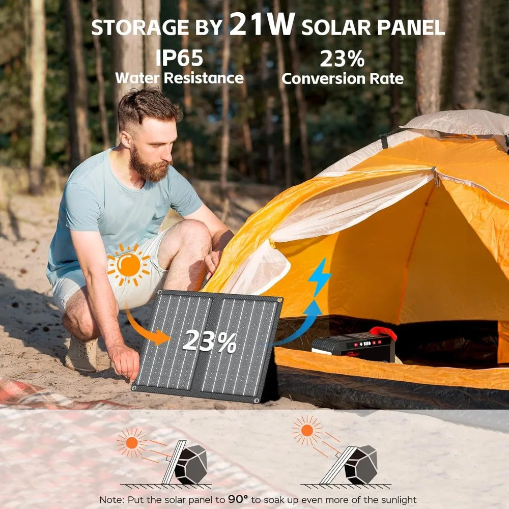 Portable Solar Generator Power Station with Included Solar Panels for Camping
