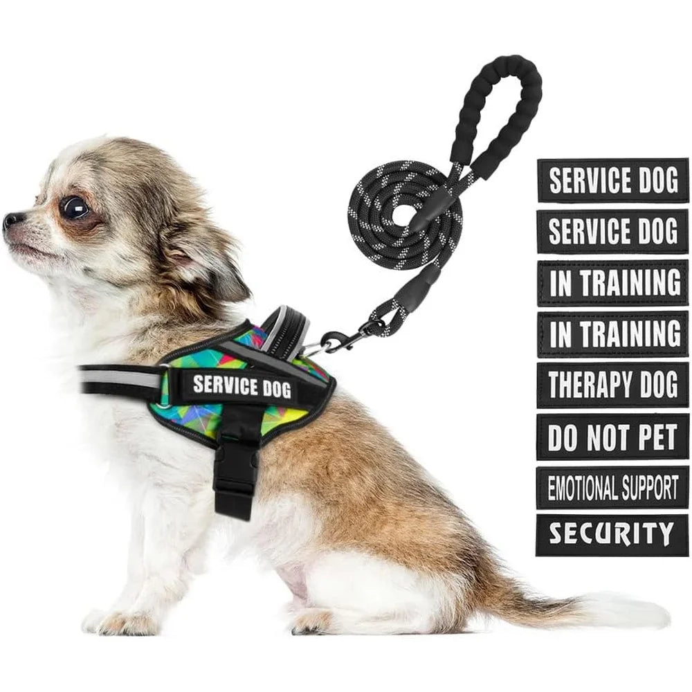 Reflective No Pull Service Dog Harness Leash Set with Patches