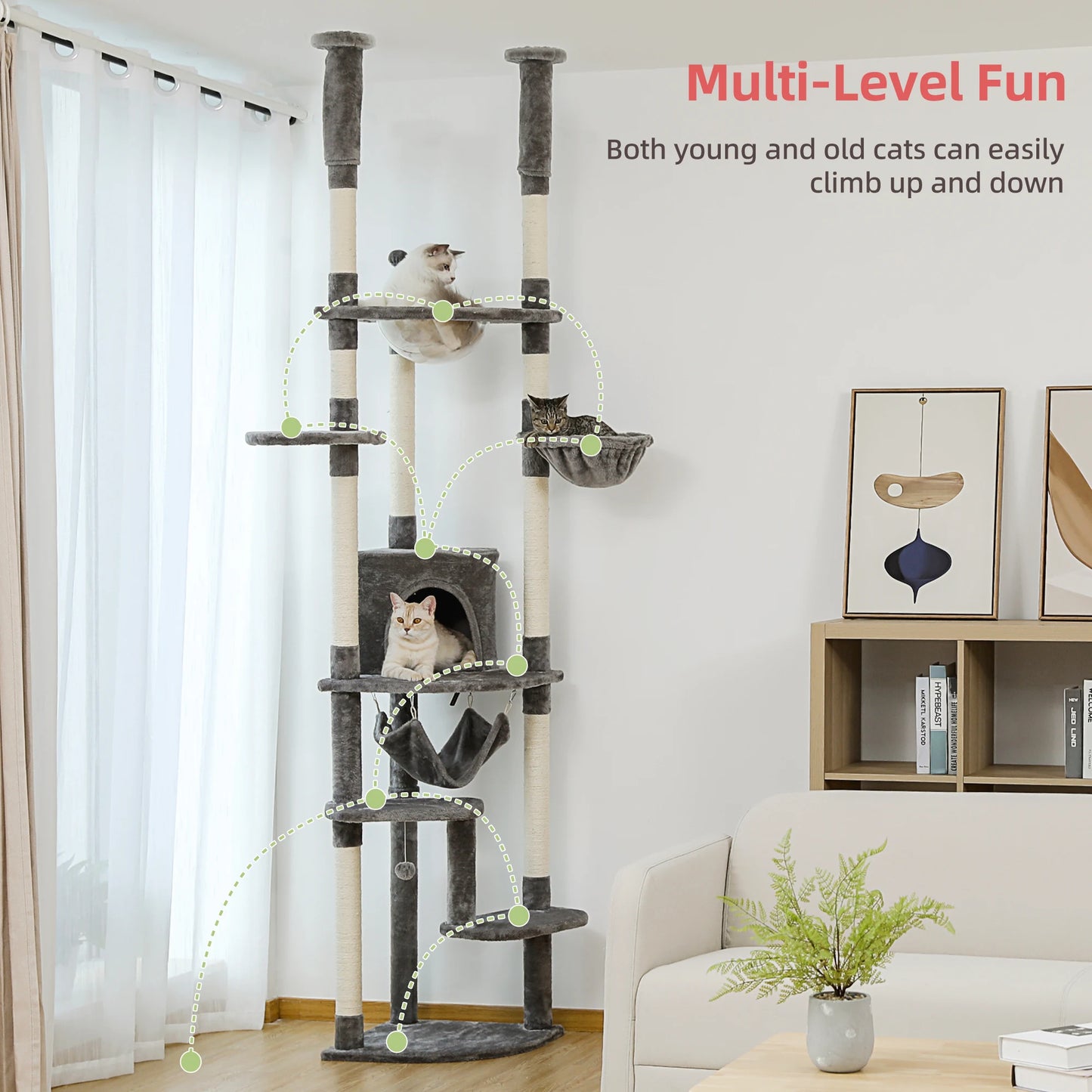 Adjustable Floor to Ceiling Cat Tree with Cozy Perches