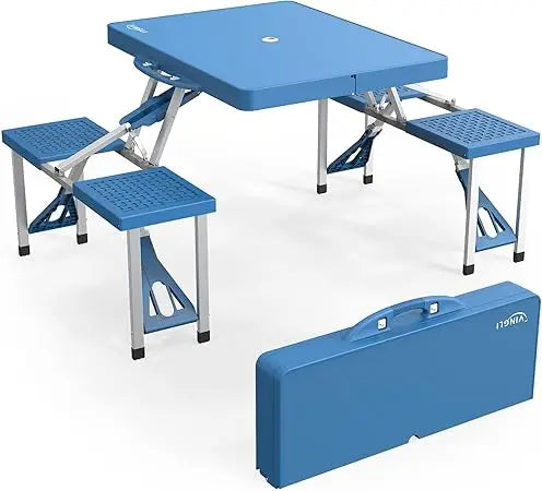 Foldable Aluminum Camping Picnic Table With Seats And Umbrella Hole