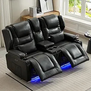 Power Recline Loveseat Sofa With USB Charger And LEDs