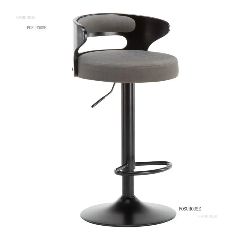 Modern Front Desk High Chair Solid Wood Bar Stool Swivel