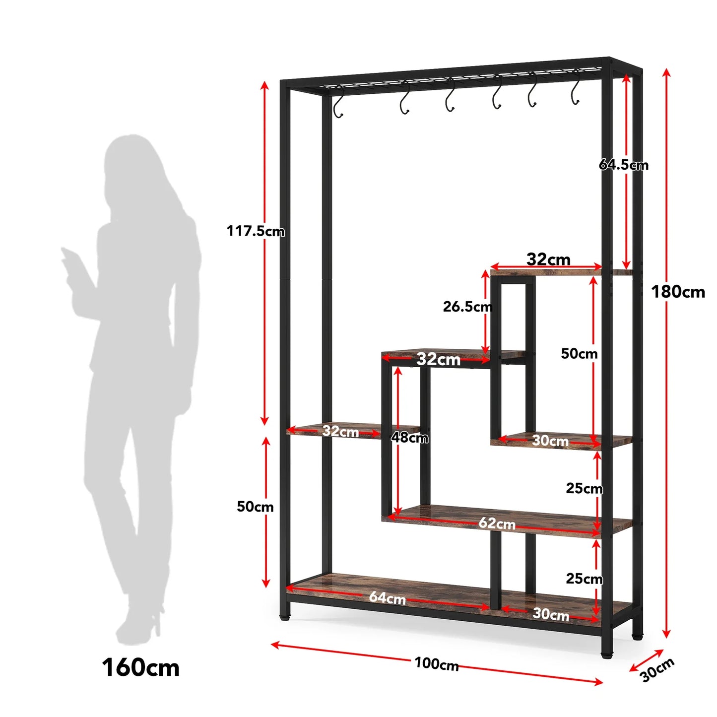 Tribesigns 5-Tier Indoor Plant Stand With Metal Shelf And Hooks