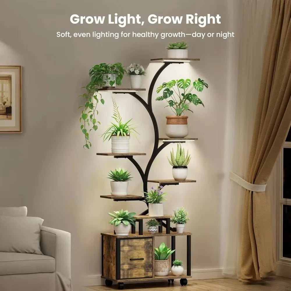 65 Inch Indoor Plant Stand With Grow Lights And Drawer