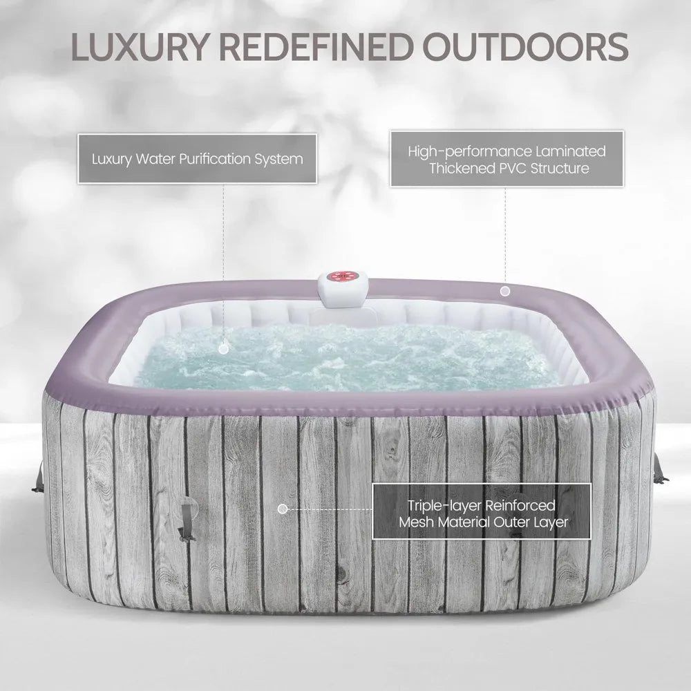 Inflatable Square Hot Tub Spa Portable 4-6 Person Jets