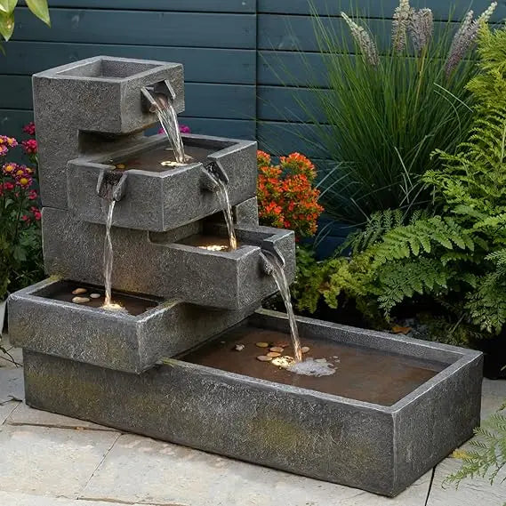 Modern Tiered Water Fountain Indoor Outdoor Garden Decor