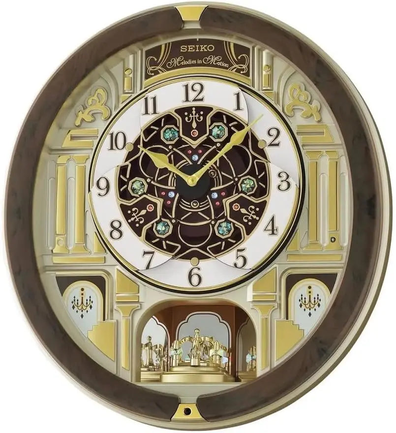 Melodies in Motion Classic Wall Clock with Golden Chandelier