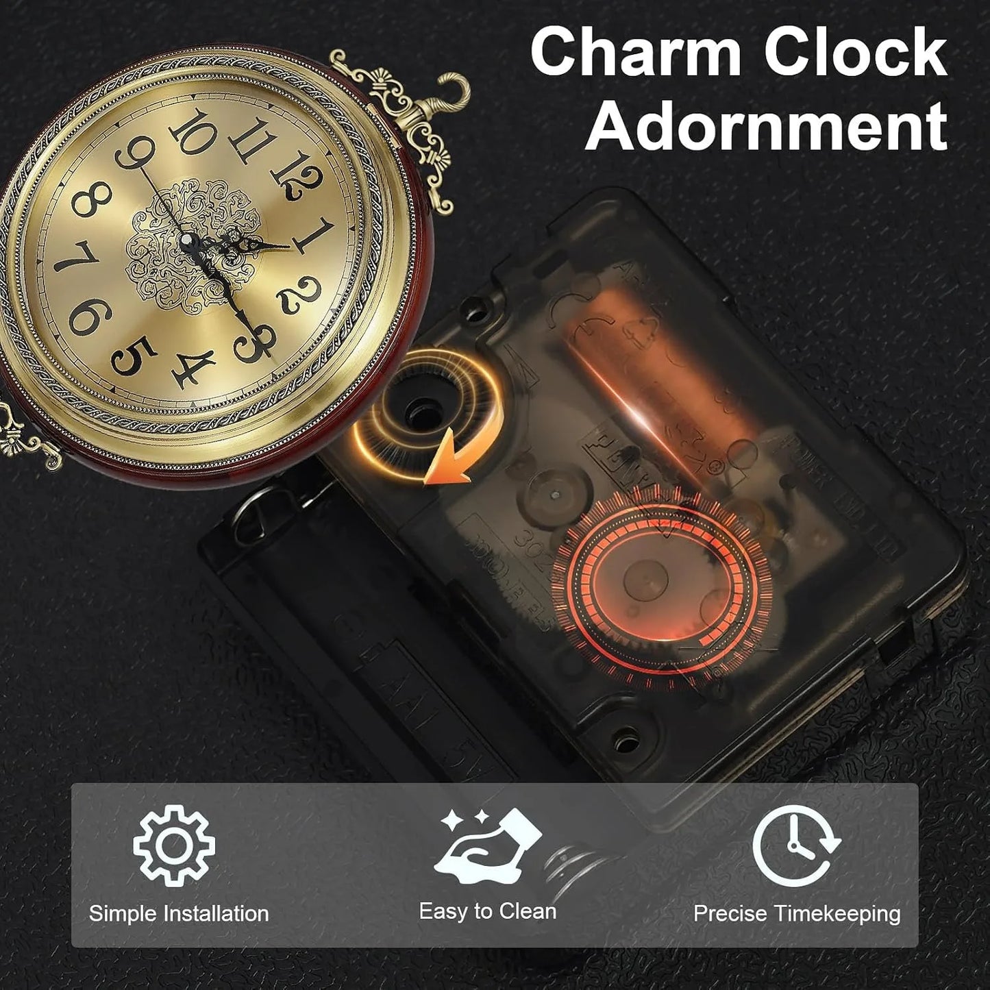 Double Sided Rotating Wall Clock European Alloy Style