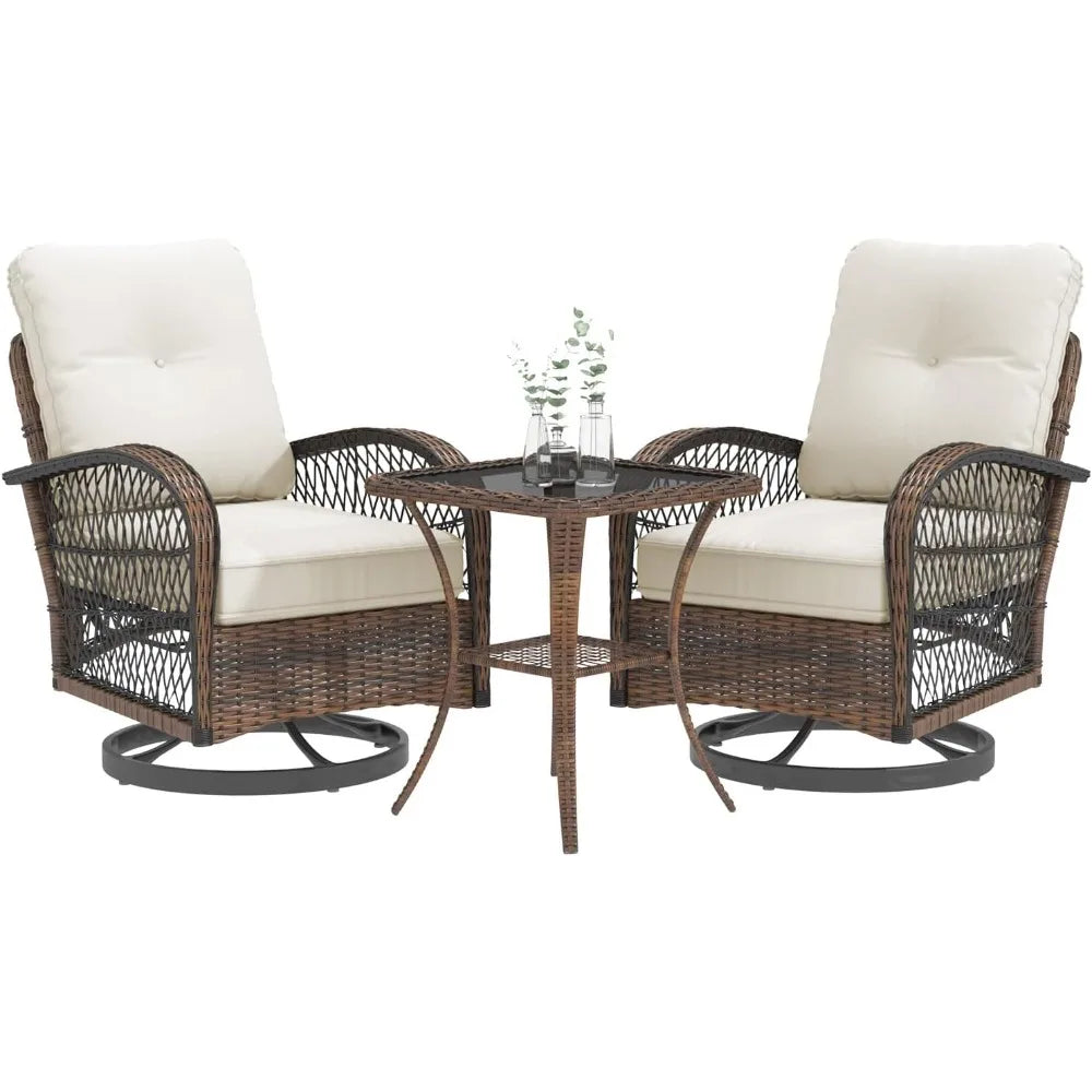 Outdoor Patio Furniture Set Swivel Rocker Chairs Wicker Bistro With Cushions