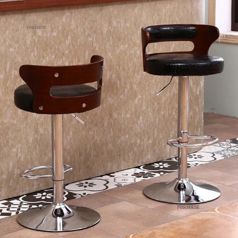 Modern Front Desk High Chair Solid Wood Bar Stool Swivel