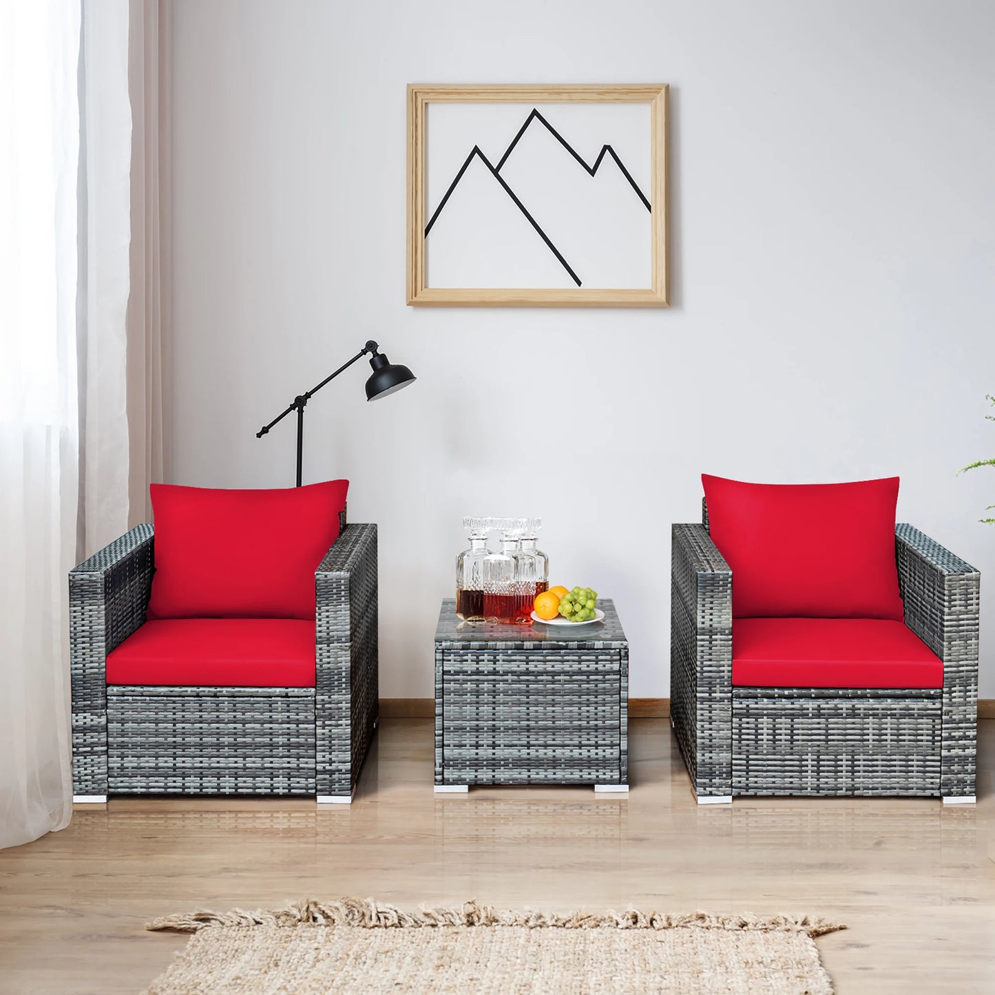 HOMASIS 3 Piece Patio Rattan Furniture Set With Cushioned Seating