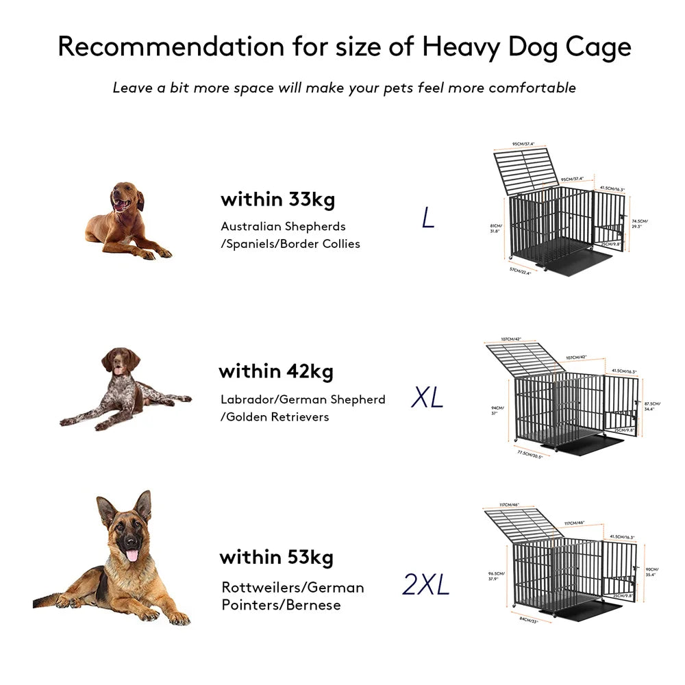 XXL Heavy Duty Dog Crate With Lockable Wheels And Tray