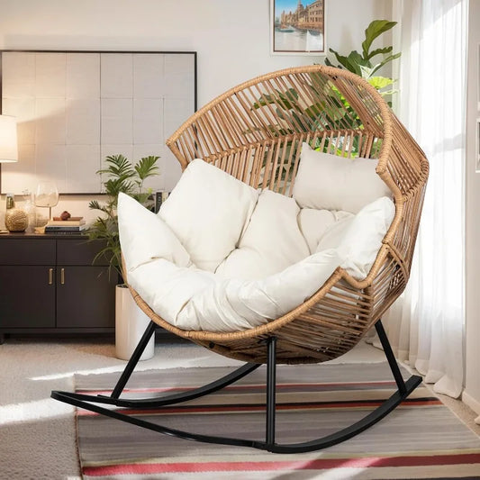 Wicker Egg Chair PE Rattan Rocking Chair With Cushion