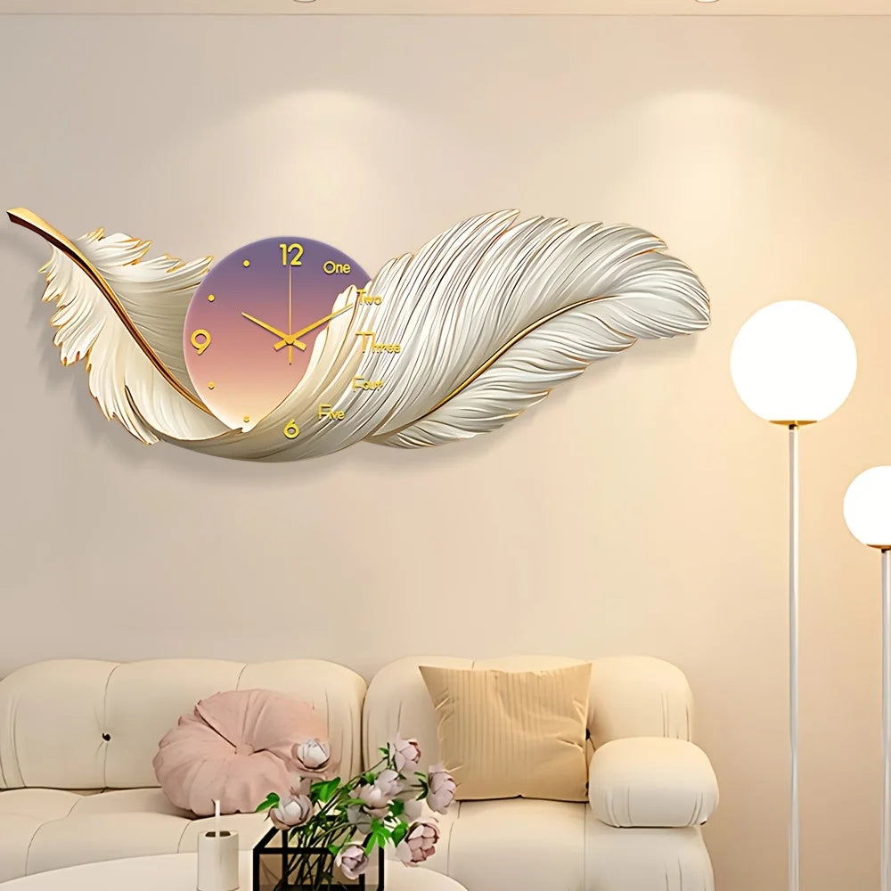 Feather Themed Wall Clock With Soft LED Lights