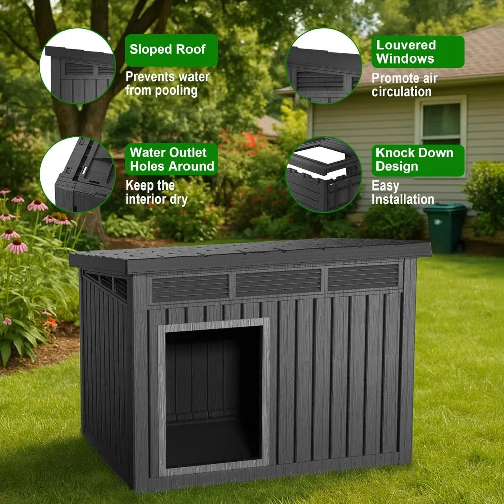 All-Weather Resin Dog House Durable Outdoor Kennel