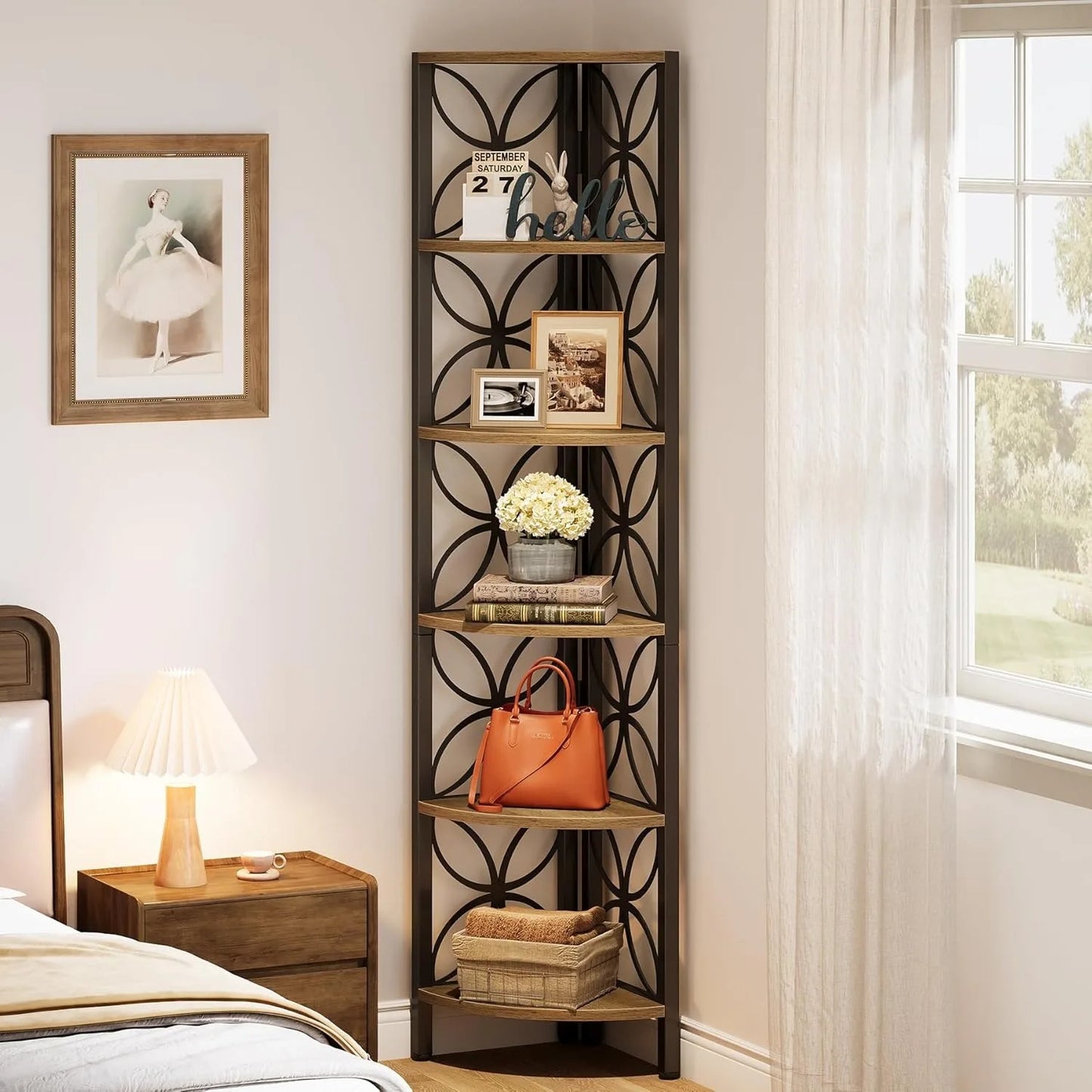 Little Tree 6 Tier Corner Shelf Industrial Bookshelf Display