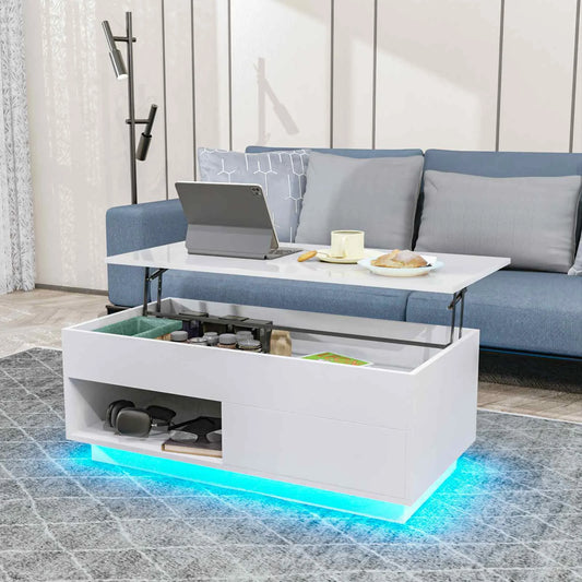 LED Lift Coffee Table With Height Adjustable Modern Design
