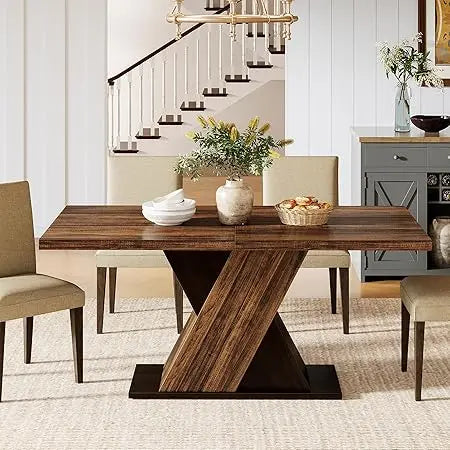 55 Inch Rustic Brown Farmhouse Dining Table For Four